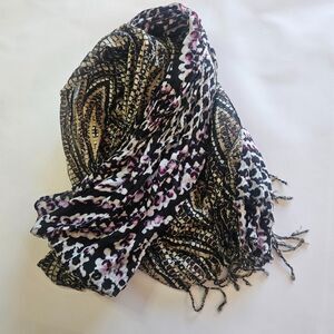 2 J. Jill Head Scarves 50X20" Mosaic Patterned Pink Black and Grey